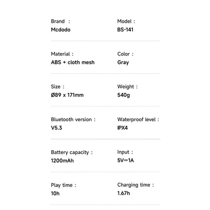 McDodo BS-1410 Portable Bluetooth Speaker, 2 x 5W, RGB, Waterproof, Black