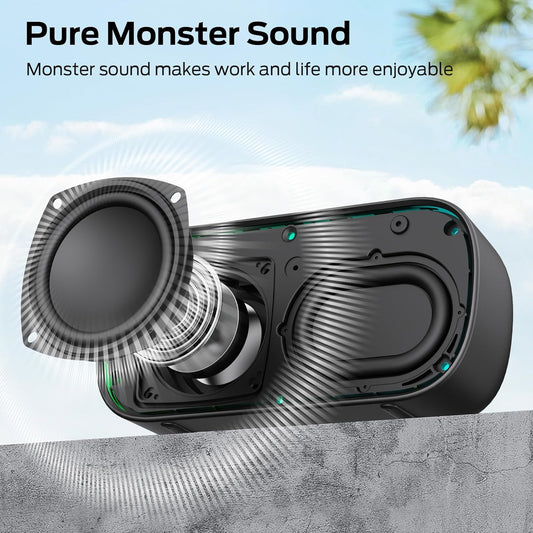 Bærbar Bluetooth-højttaler Monster S150, 14W, TWS, RGB, Vandtæt, Sort