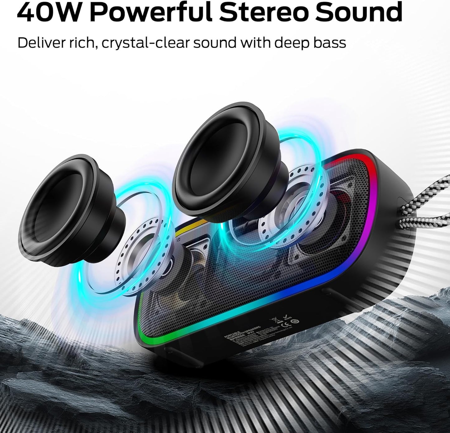 Monster S150 Plus Bluetooth bærbar højttaler, 40W, TWS, RGB, vandtæt, sort