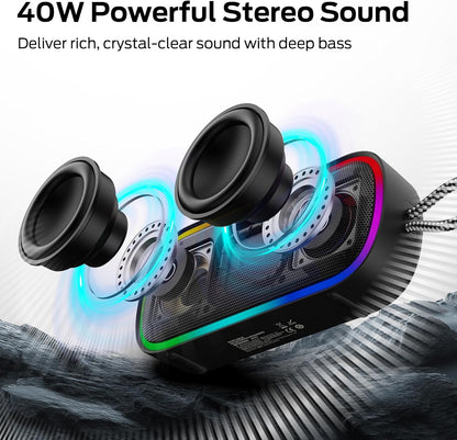 Monster S150 Plus Bluetooth bærbar højttaler, 40W, TWS, RGB, vandtæt, sort