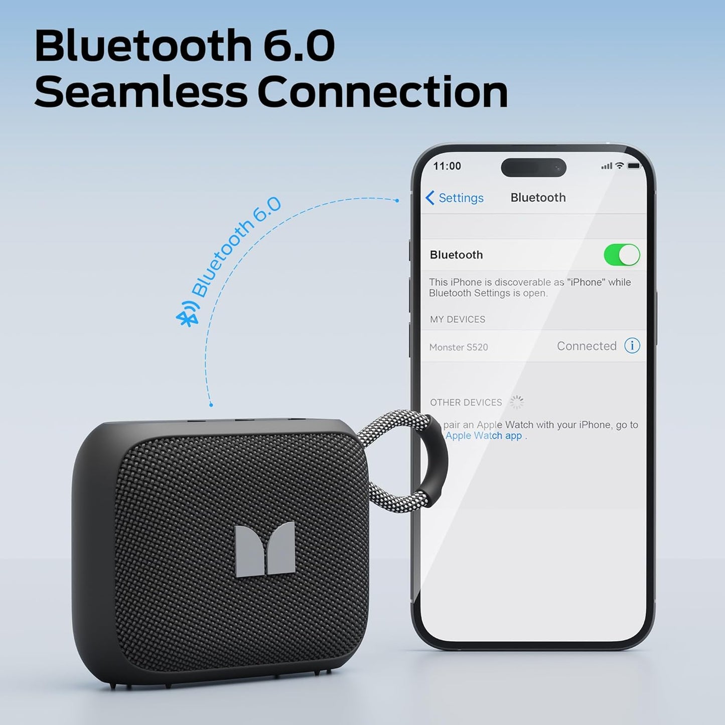 Monster S520 Bluetooth bærbar højttaler, 5W, TWS, RGB, vandtæt, sort