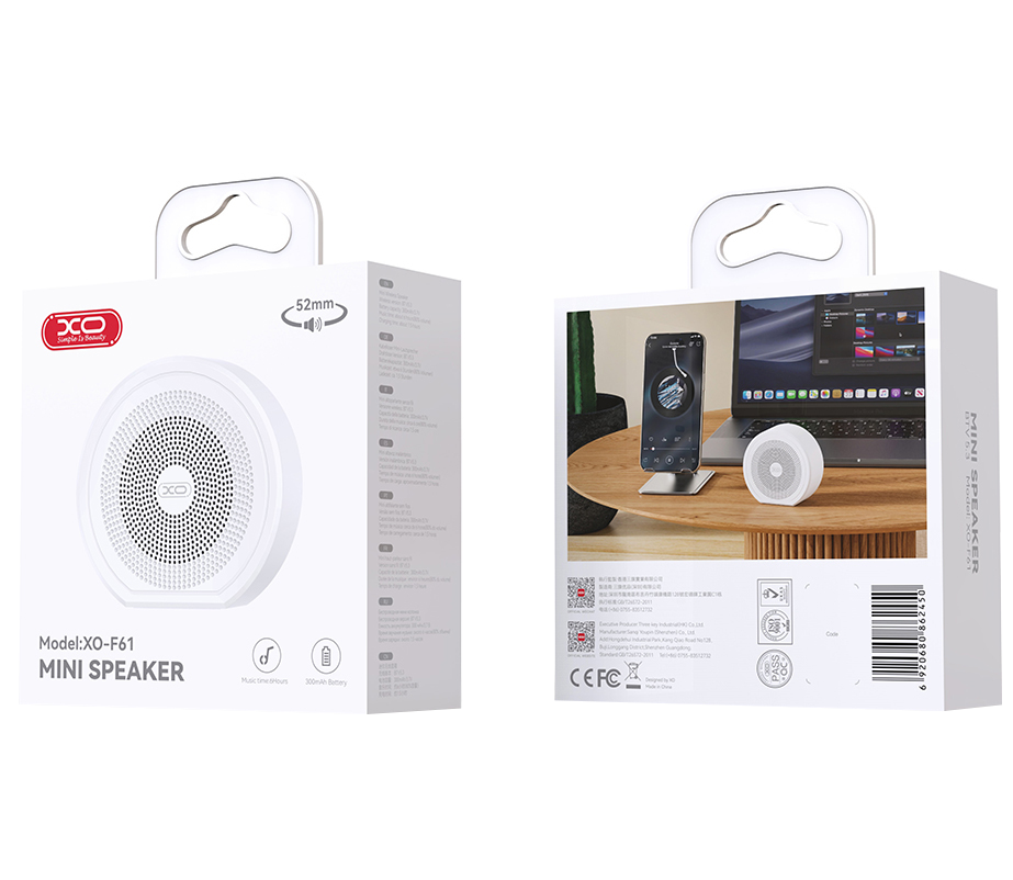 Bærbar Bluetooth-højttaler XO Design F61, 3 W, TWS, hvid