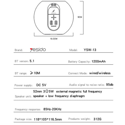Bærbar Bluetooth-højttaler Yesido YSW13, 5W, RGB, Blå