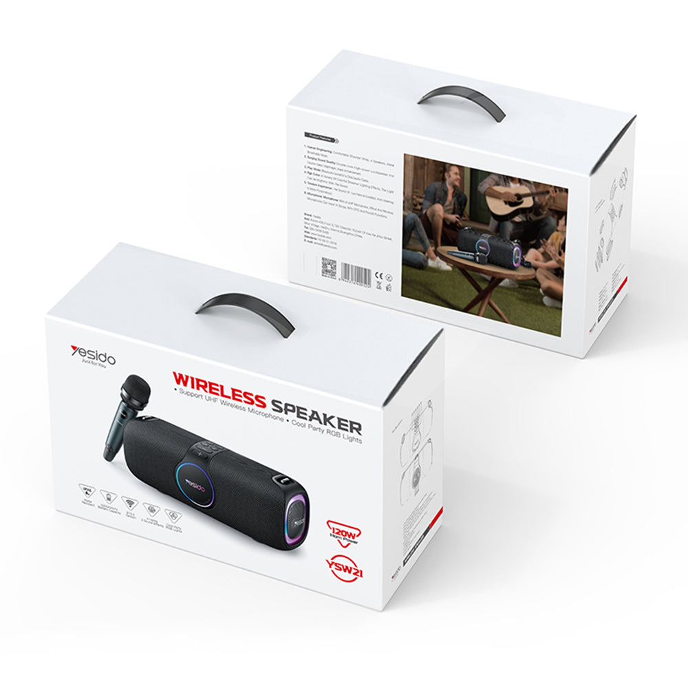 Yesido YSW21 Karaoke Bluetooth Speaker, 120W, RGB, Waterproof, Black
