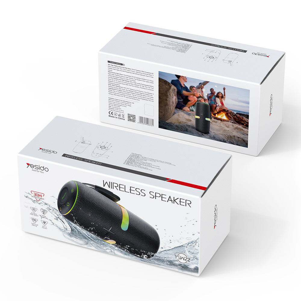 Bærbar Bluetooth-højttaler Yesido YSW22, 30W, RGB, Vandtæt, Sort