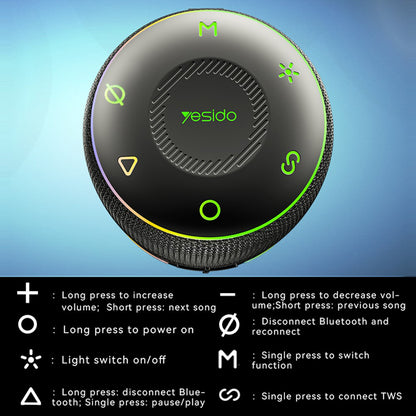 Bærbar Bluetooth-højttaler Yesido YSW22, 30W, RGB, Vandtæt, Sort