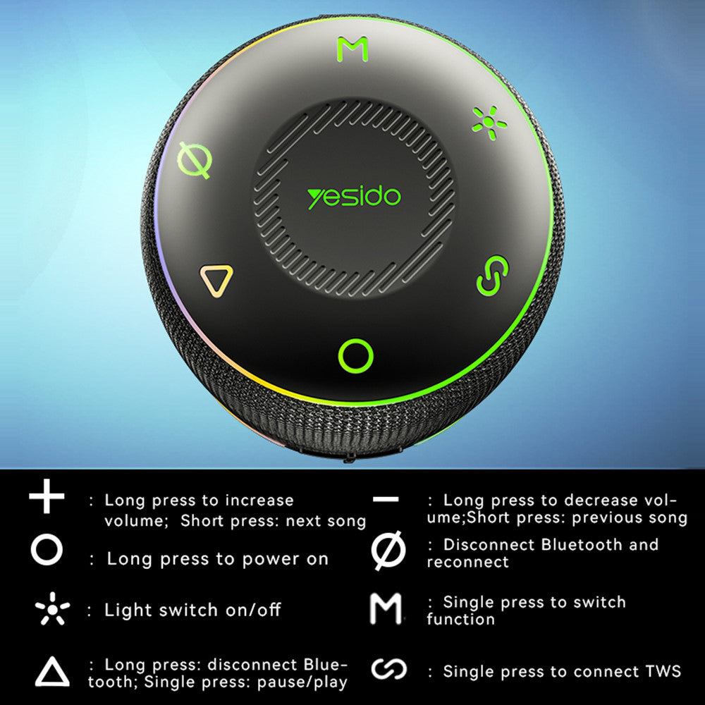 Bærbar Bluetooth-højttaler Yesido YSW22, 30W, RGB, Vandtæt, Sort
