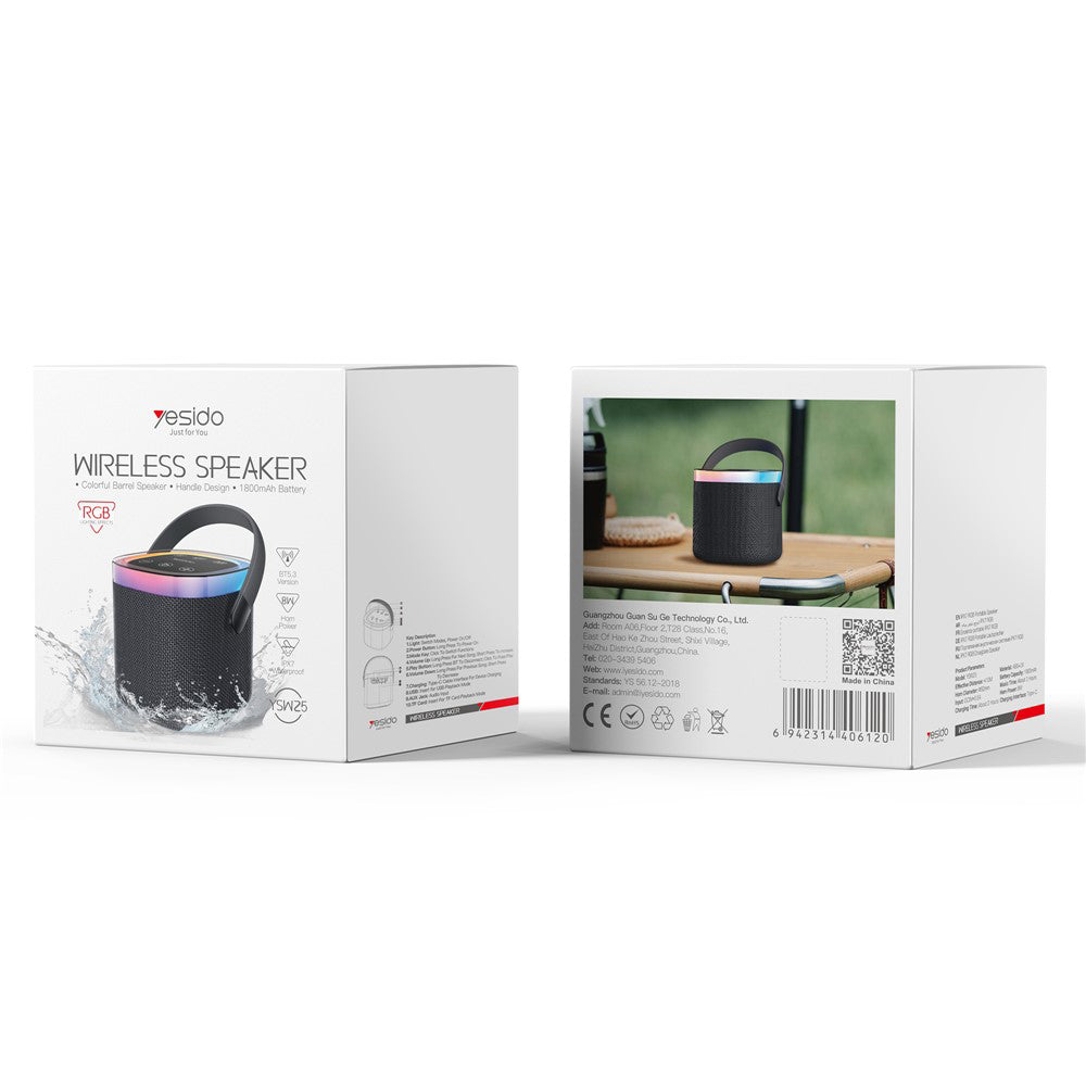 Bærbar Bluetooth-højttaler Yesido YSW25, 5W, RGB, Sort
