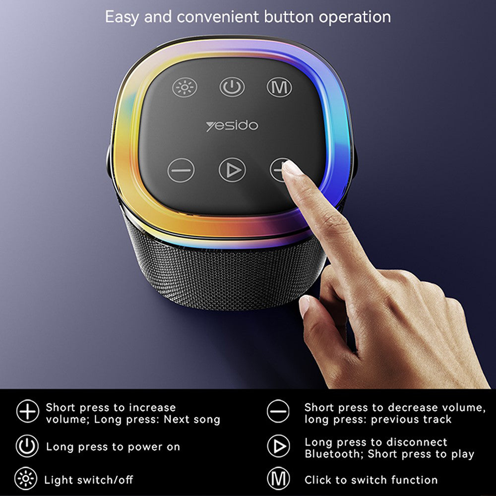 Bærbar Bluetooth-højttaler Yesido YSW25, 5W, RGB, Sort