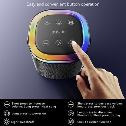 Bærbar Bluetooth-højttaler Yesido YSW25, 5W, RGB, Sort