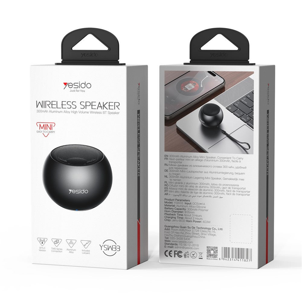 Yesido YSW33 Bluetooth Speaker, 3W, Black