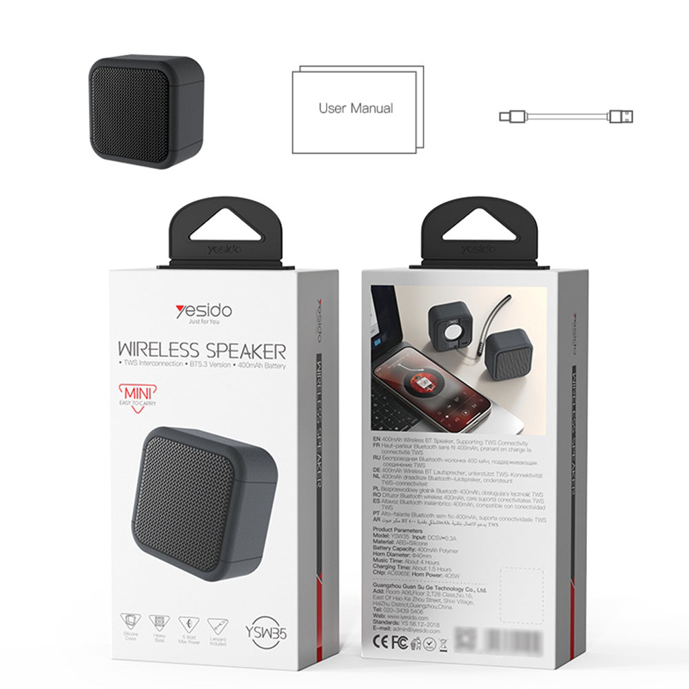 Bærbar Bluetooth-højttaler Yesido YSW35, 5W, TWS, Vandtæt, Sort