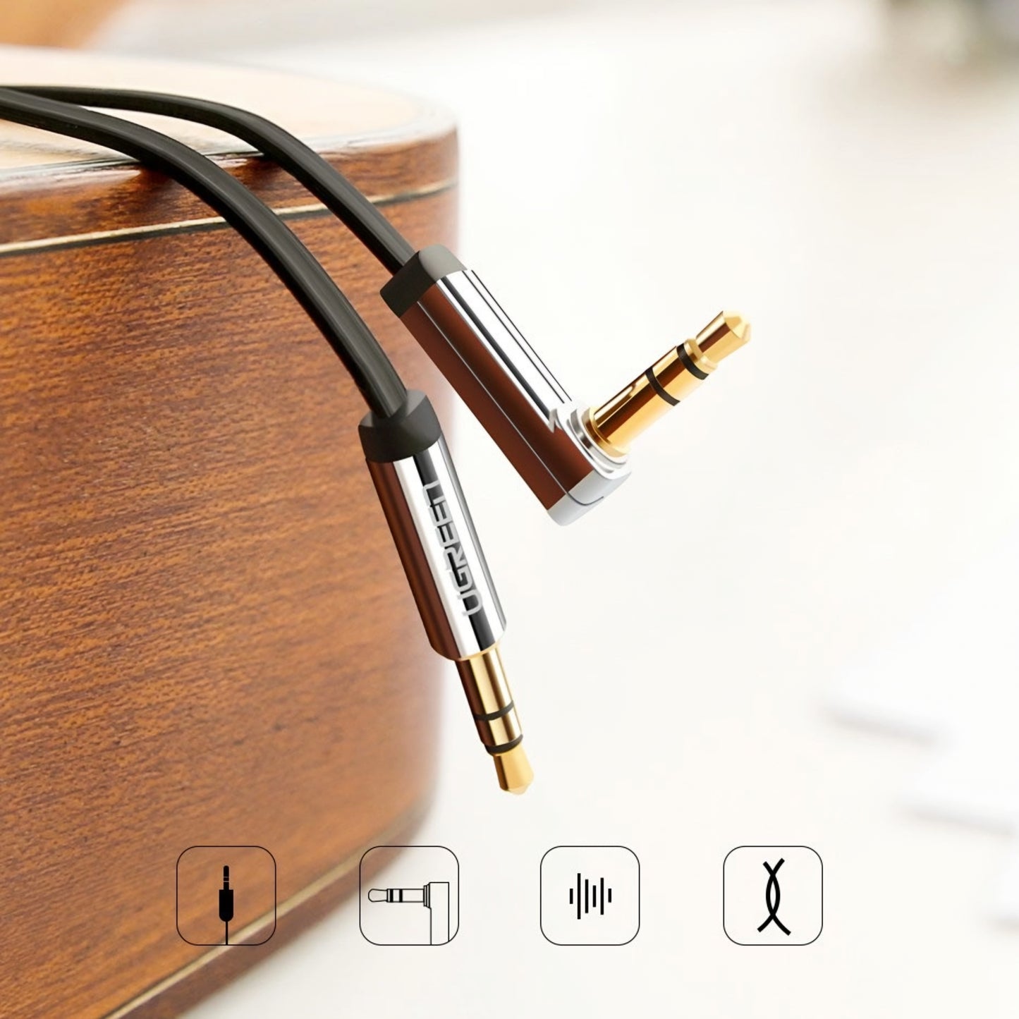 Audio Kabel 3.5mm - 3.5mm UGREEN AV119 Angled, 3m, Sort