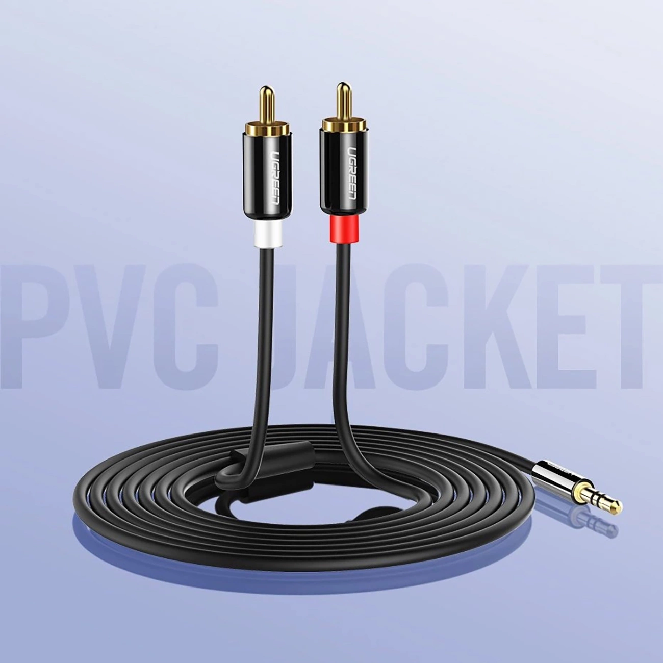 Audio kabel 3.5mm - 2 x RCA UGREEN AV116, 1m, Sort