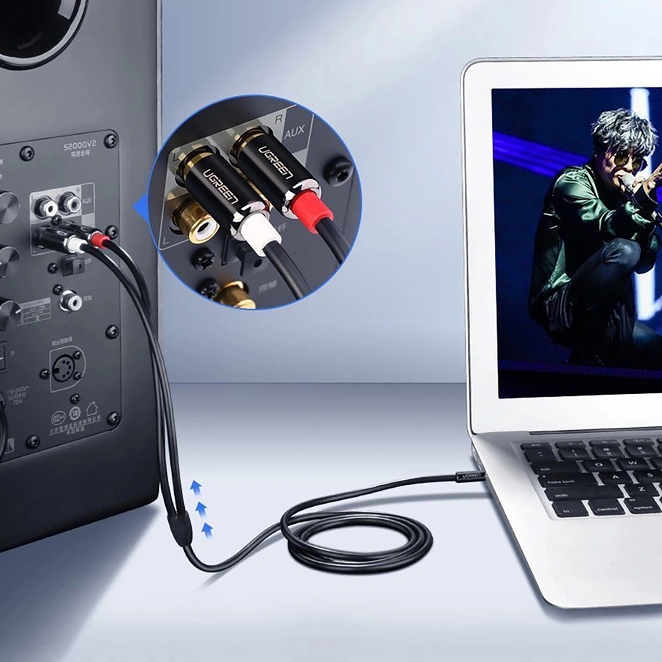 Audio kabel 3.5mm - 2 x RCA UGREEN AV116, 1m, Sort