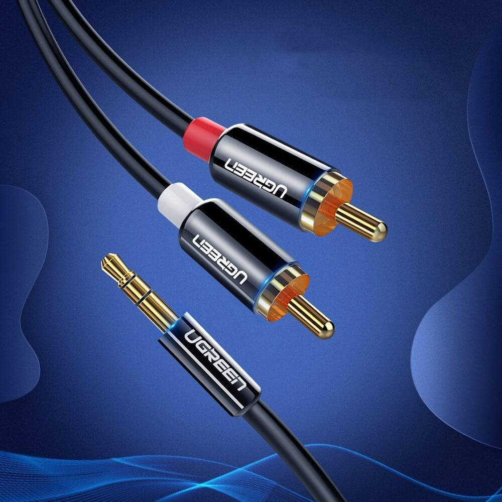 Audio kabel 3.5mm - 2 x RCA UGREEN AV116, 1.5m, Sort