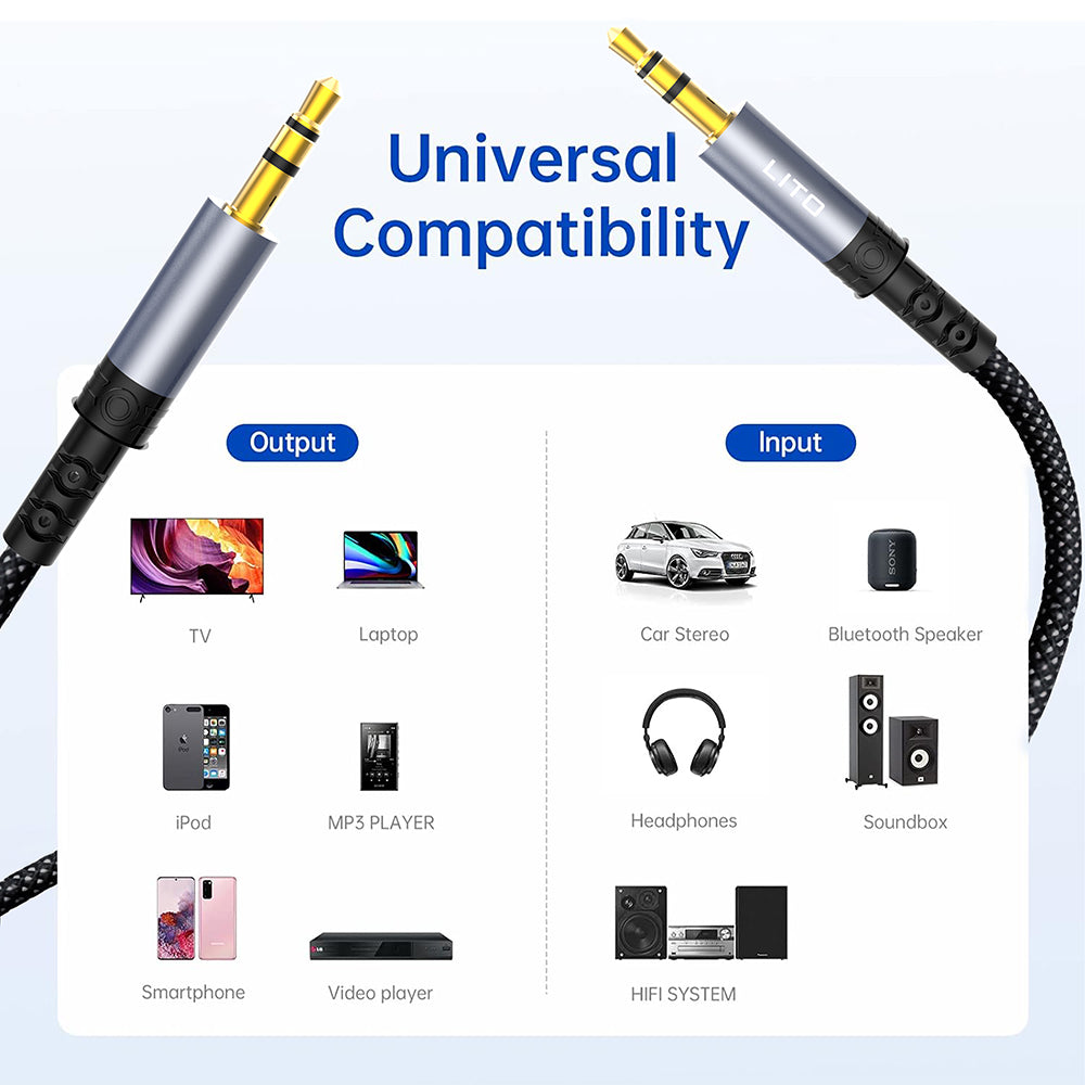 Audio kabel 3.5mm - 3.5mm Lito LA01D, 1m, Sort