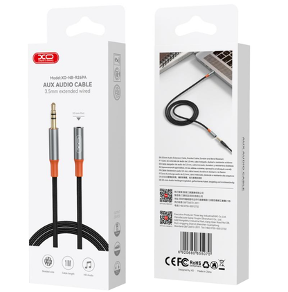Audio kabel 3.5mm - 3.5mm XO Design NB-R269A, 1m, Sort
