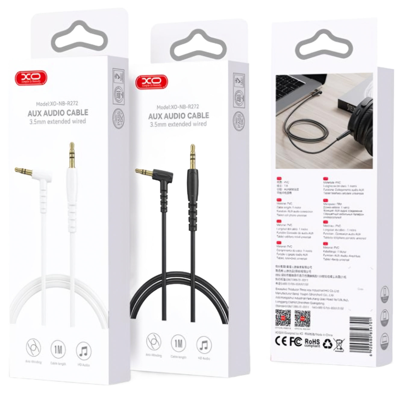 Audio kabel 3.5mm - 3.5mm XO Design NB-R272, 1m, Hvid