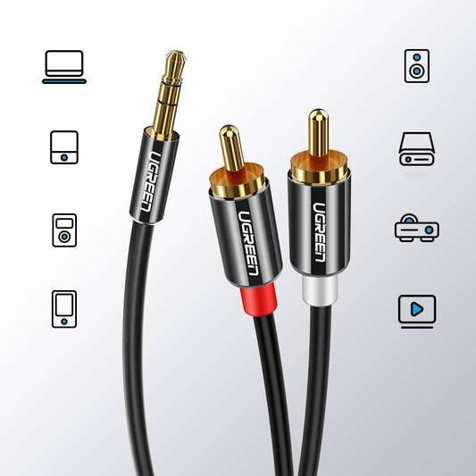 Audio Kabel 3.5mm - 2 x RCA UGREEN AV116, 2m, Sort