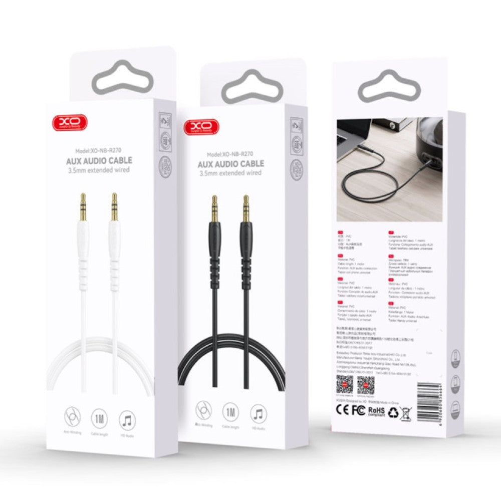 Audio kabel 3.5mm - 3.5mm XO Design NB-R270, 1m, Sort