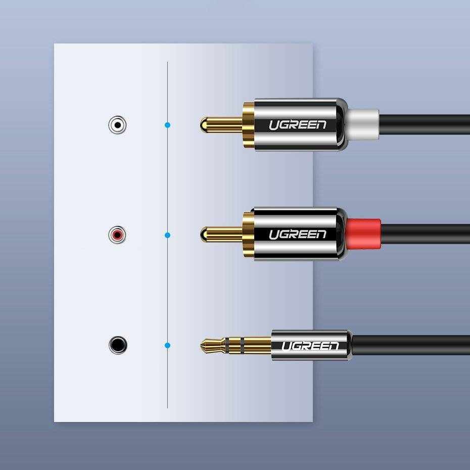 Audio Kabel 3.5mm - 2 x RCA UGREEN AV116, 2m, Sort