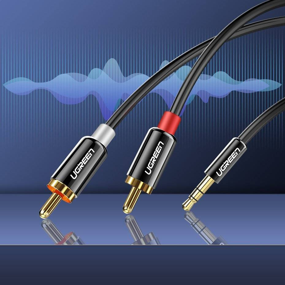 Audio Kabel 3.5mm - 2 x RCA UGREEN AV116, 2m, Sort