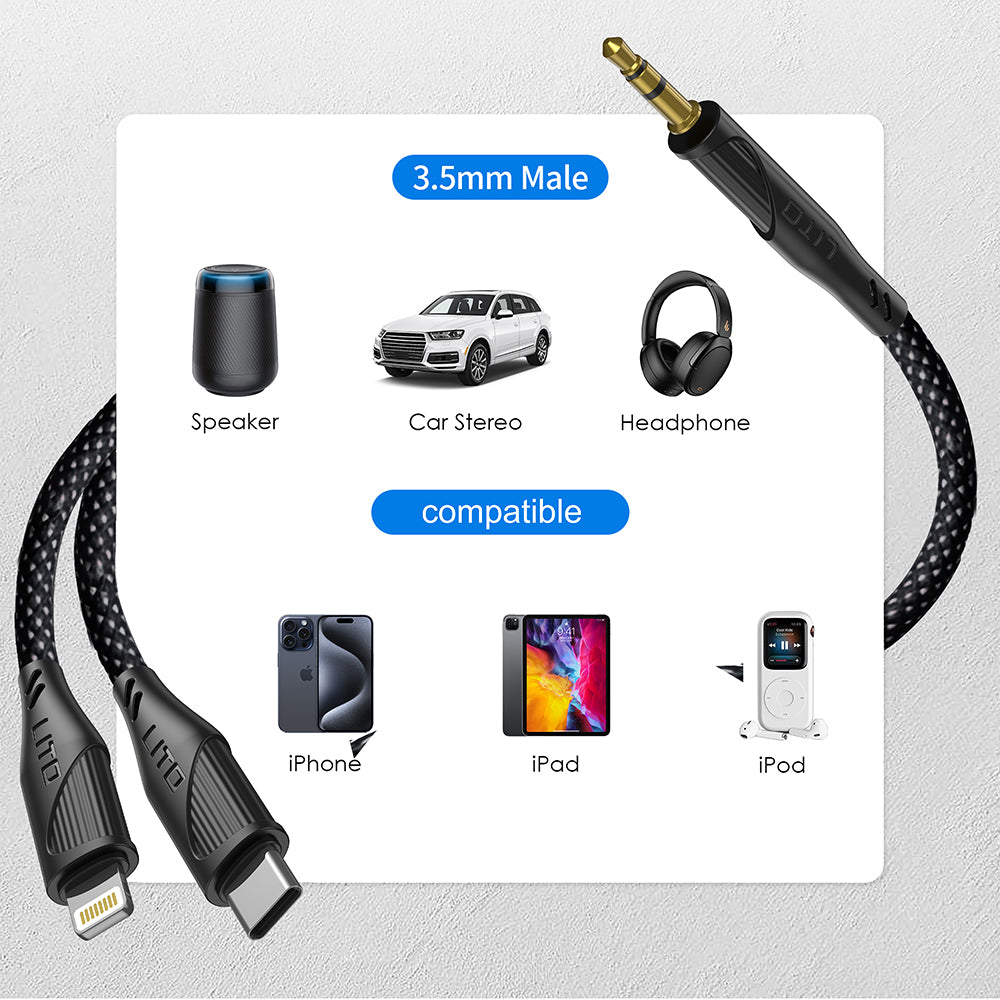 Audio kabel Lightning - 3.5mm Lito LA02, 1m, Sort