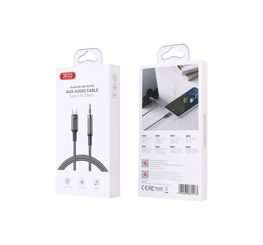 Audio Kabel USB-C - 3,5 mm XO Design NB-R279B, 1 m, Sort