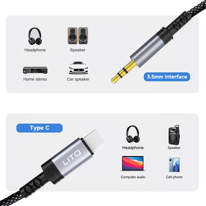 Audio Kabel USB-C - 3.5mm Lito LA01T, 1m, Sort