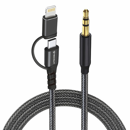 Audio Kabel USB-C / Lightning - 3.5mm Techsuit AC15 EchoSnap, 1m, Sort