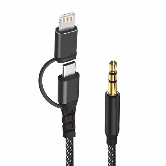 Audio Kabel USB-C / Lightning - 3.5mm Techsuit AC15 EchoSnap, 1m, Sort