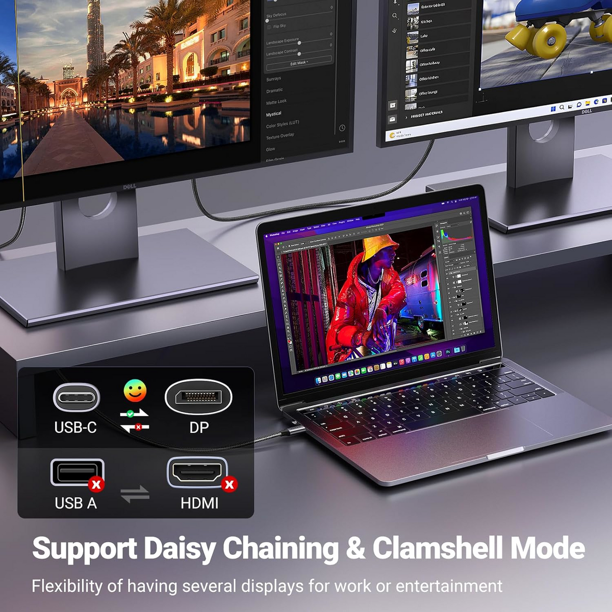 USB-C Audio- og Videokabel - DisplayPort UGREEN CM556 (25157), 1m, Grå