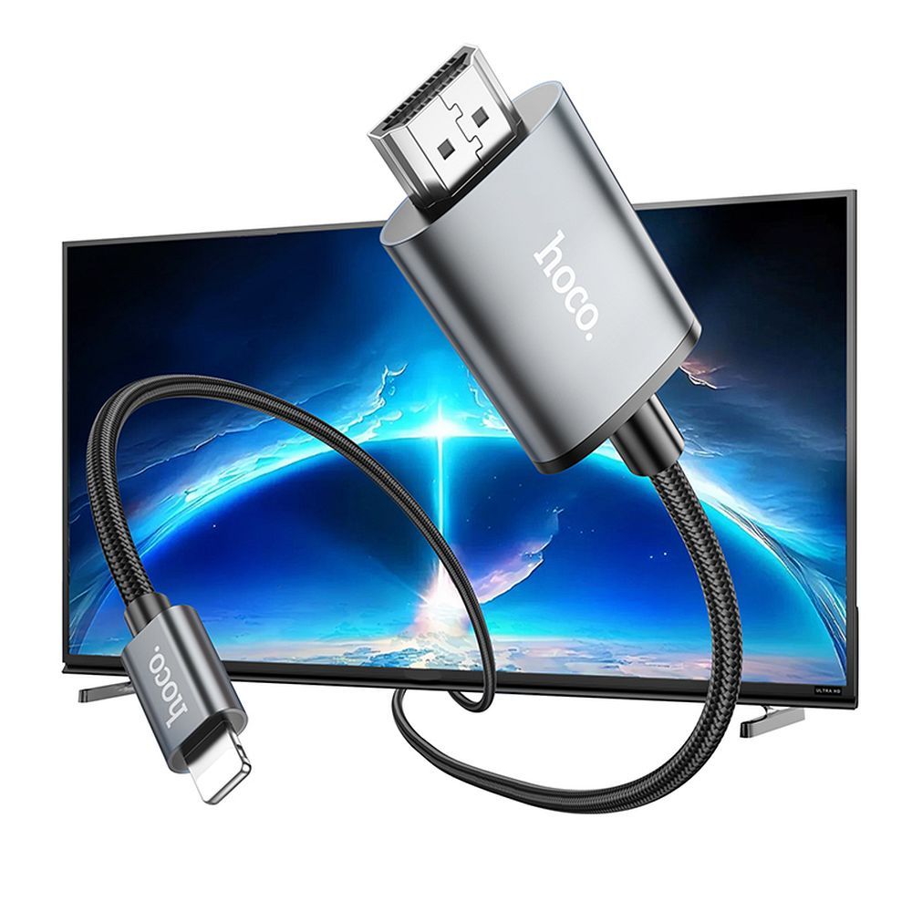 Lightning - HDMI Audio and Video Cable HOCO UA27, 2m, Gray