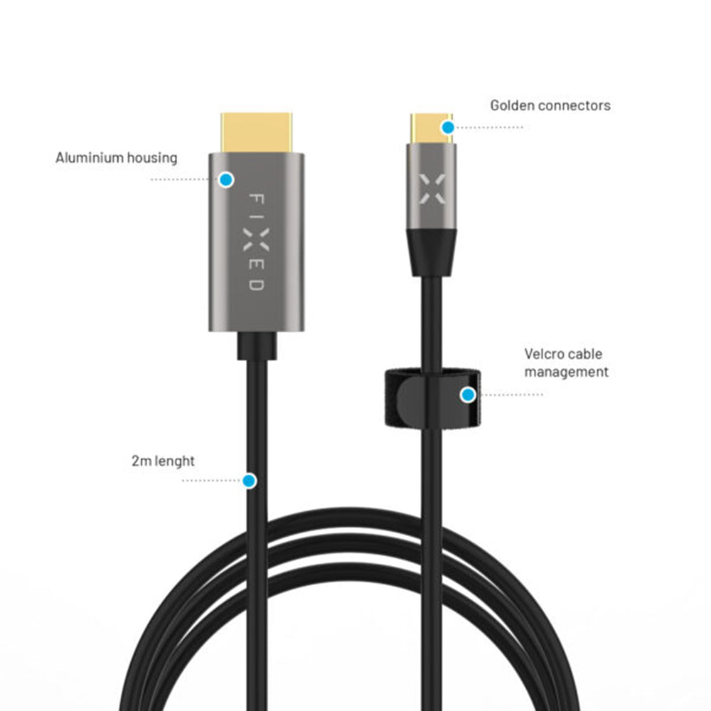 Audio- og videokabel USB-C - HDMI Fixed, 2m, Grå