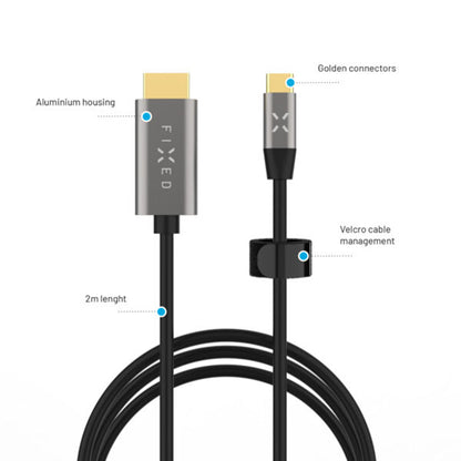 Audio- og videokabel USB-C - HDMI Fixed, 2m, Grå