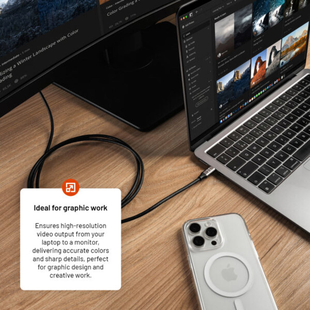 Audio- og videokabel USB-C - HDMI Fixed, 2m, Grå