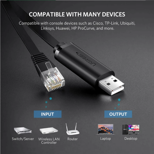 USB-konsolkabel UGREEN CM204, RJ45, 3m, Sort