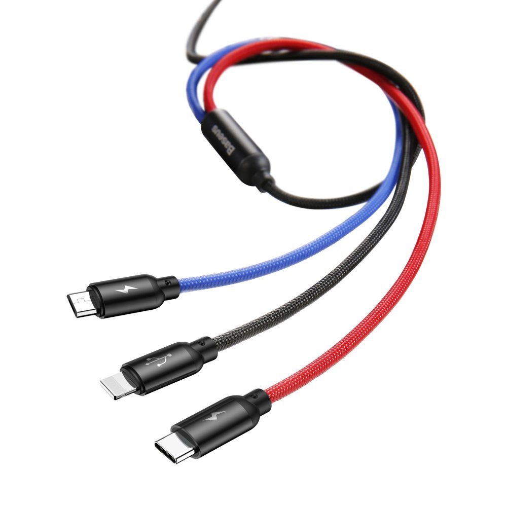 USB-A - Lightning / microUSB / USB-C Baseus Colors 3in1 opladerkabel, 20W, 1,2m, Sort CAMLT-BSY01