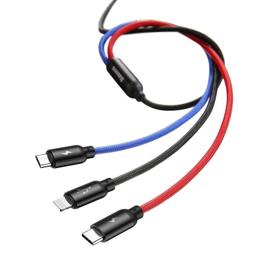 USB-A - Lightning / microUSB / USB-C Baseus Colors 3in1 opladerkabel, 20W, 1,2m, Sort CAMLT-BSY01