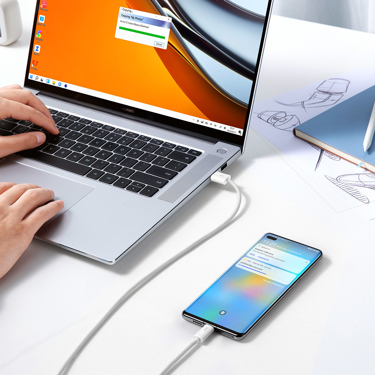 USB-A to USB-C Data and Charging Cable Baseus Dynamic Series, 100W, 1m, White CALD000602