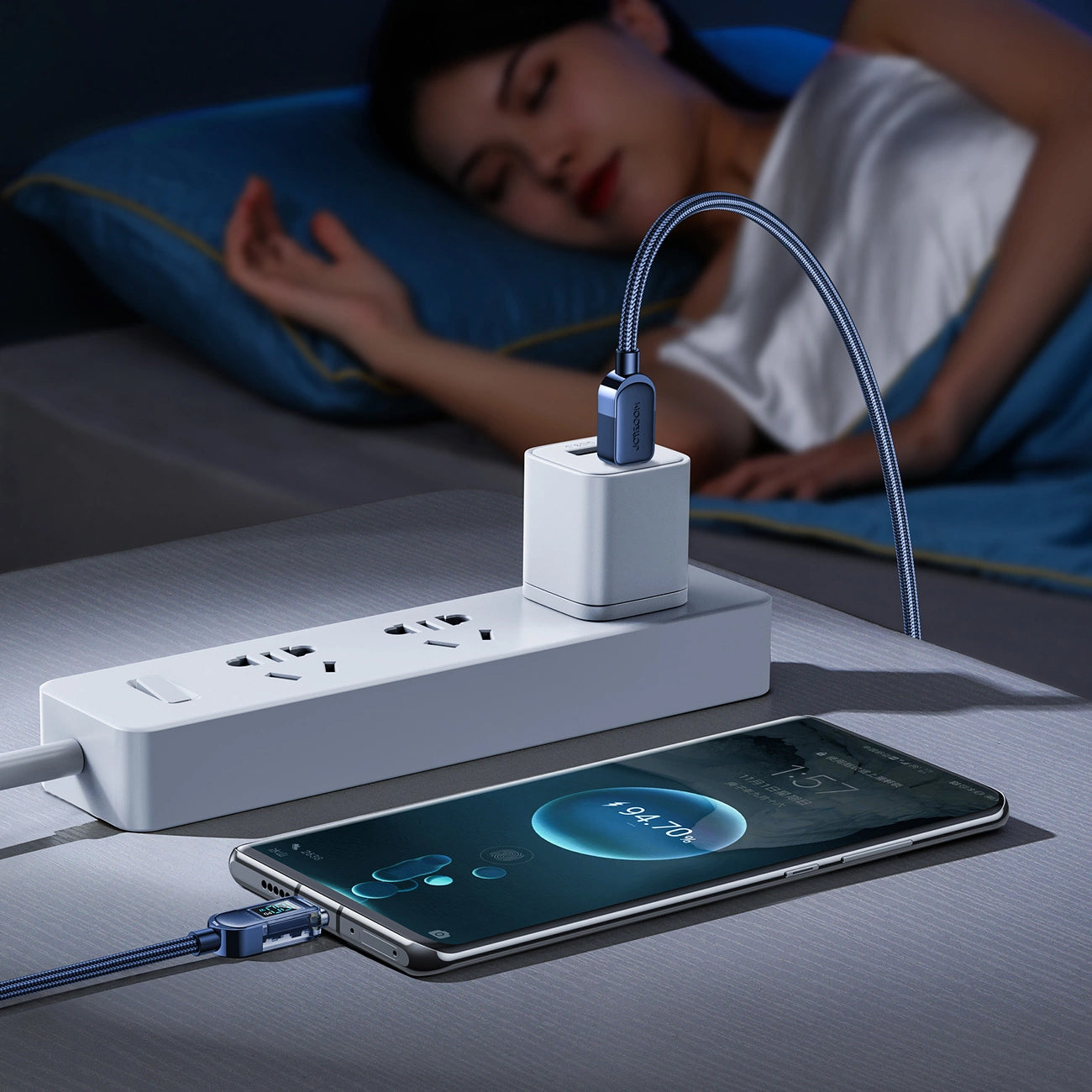USB-C data- og opladningskabel - USB-C Joyroom A4 Display, 100W, 1,2m, Blå