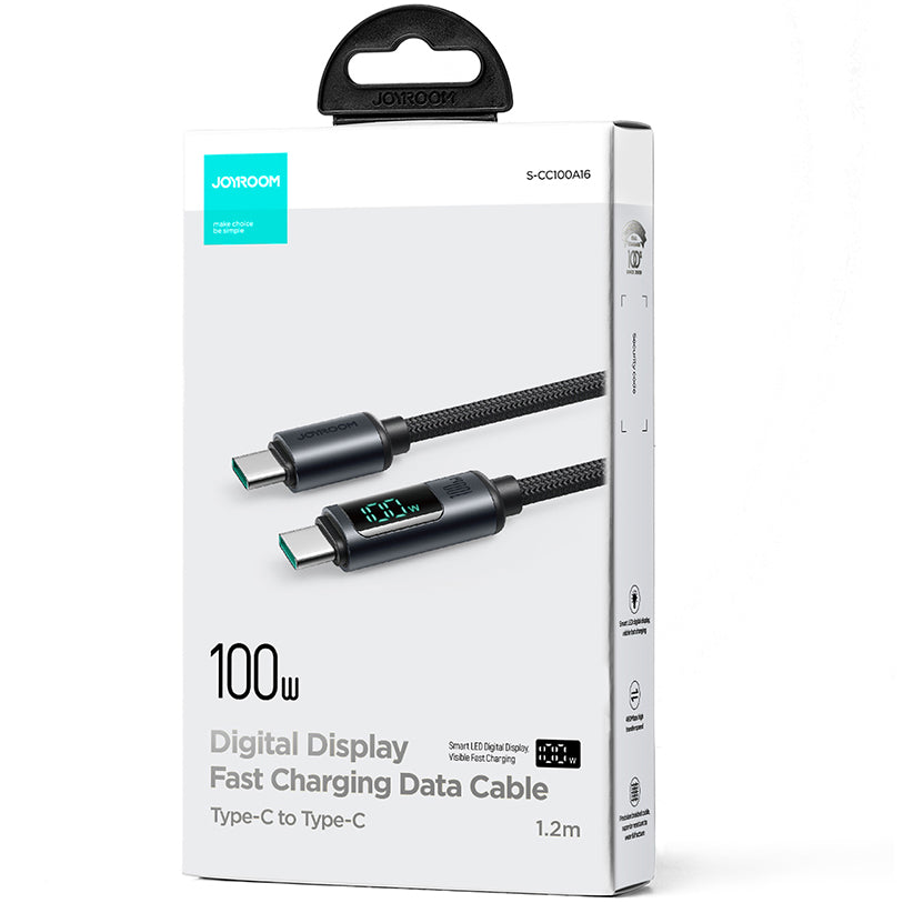 USB-C data- og opladningskabel - USB-C Joyroom S-A16 Prism Display, 100W, 1.2m, Sort