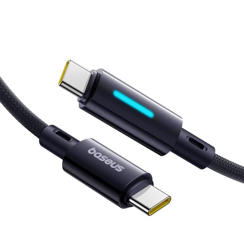 USB-C - USB-C Baseus Lit Button Control data- og opladningskabel, 100W, 1m, Sort P10379000121-00