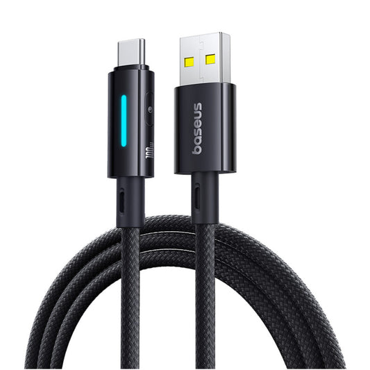 Data- og opladningskabel USB-A - USB-C Baseus Lit Button Control, 100W, 2m, Sort P10379002121-01