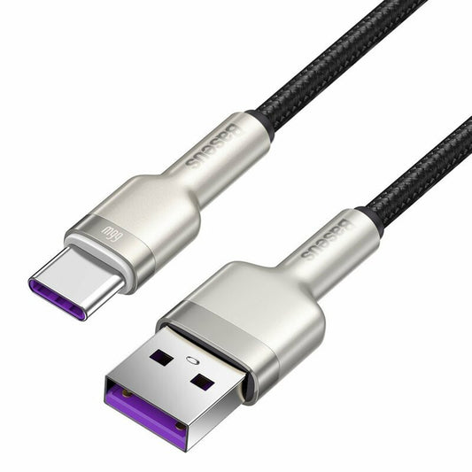 Data- og opladningskabel USB-A - USB-C Baseus Cafule Metal Series, 66W, 0,25m, Sort CAKF000001