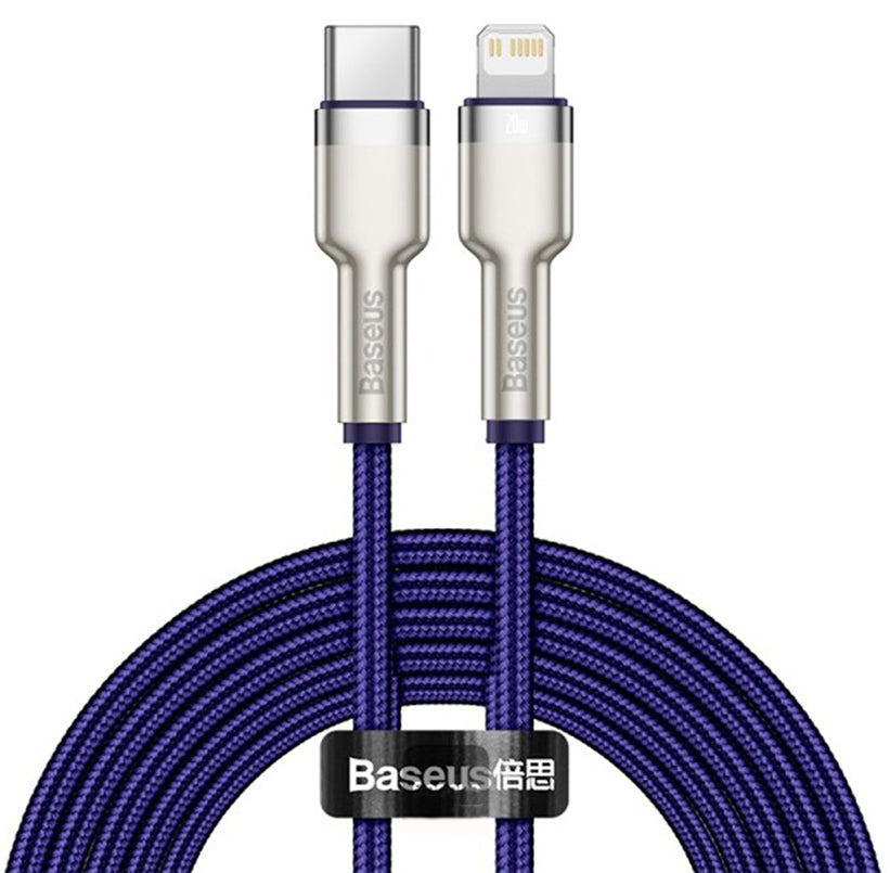 Data- og opladningskabel USB-C - Lightning Baseus Cafule Metal Series, 20W, 2m, Lilla CATLJK-B05