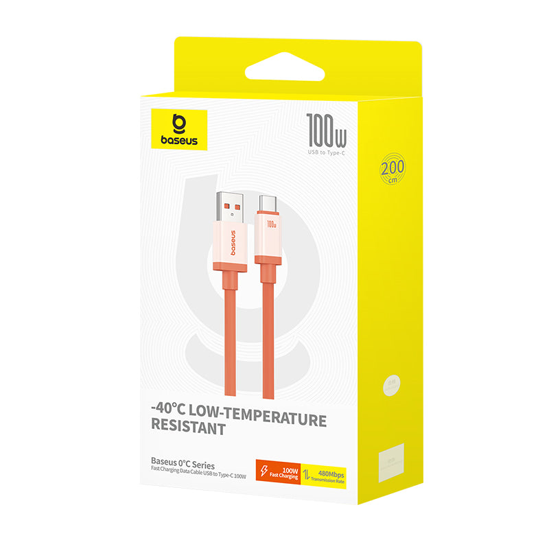 Data- og opladningskabel USB-A - USB-C Baseus Zero Degree Series, 100W, 2m, Rød
