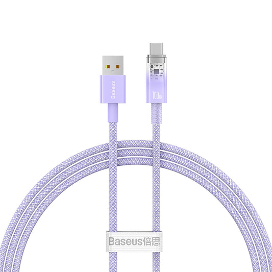 Data- og opladningskabel USB-A - USB-C Baseus Explorer, 100W, 1m, Lilla CATS010405
