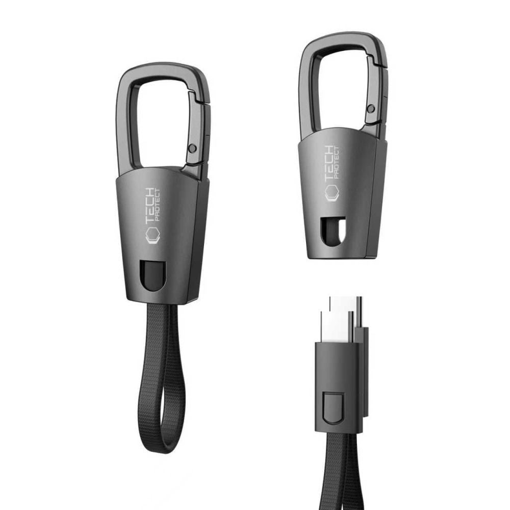 USB-C Data- og Opladningskabel - USB-C Tech-Protect Ultraboost DNA Nøglering, 60W, 0,17m, Grå